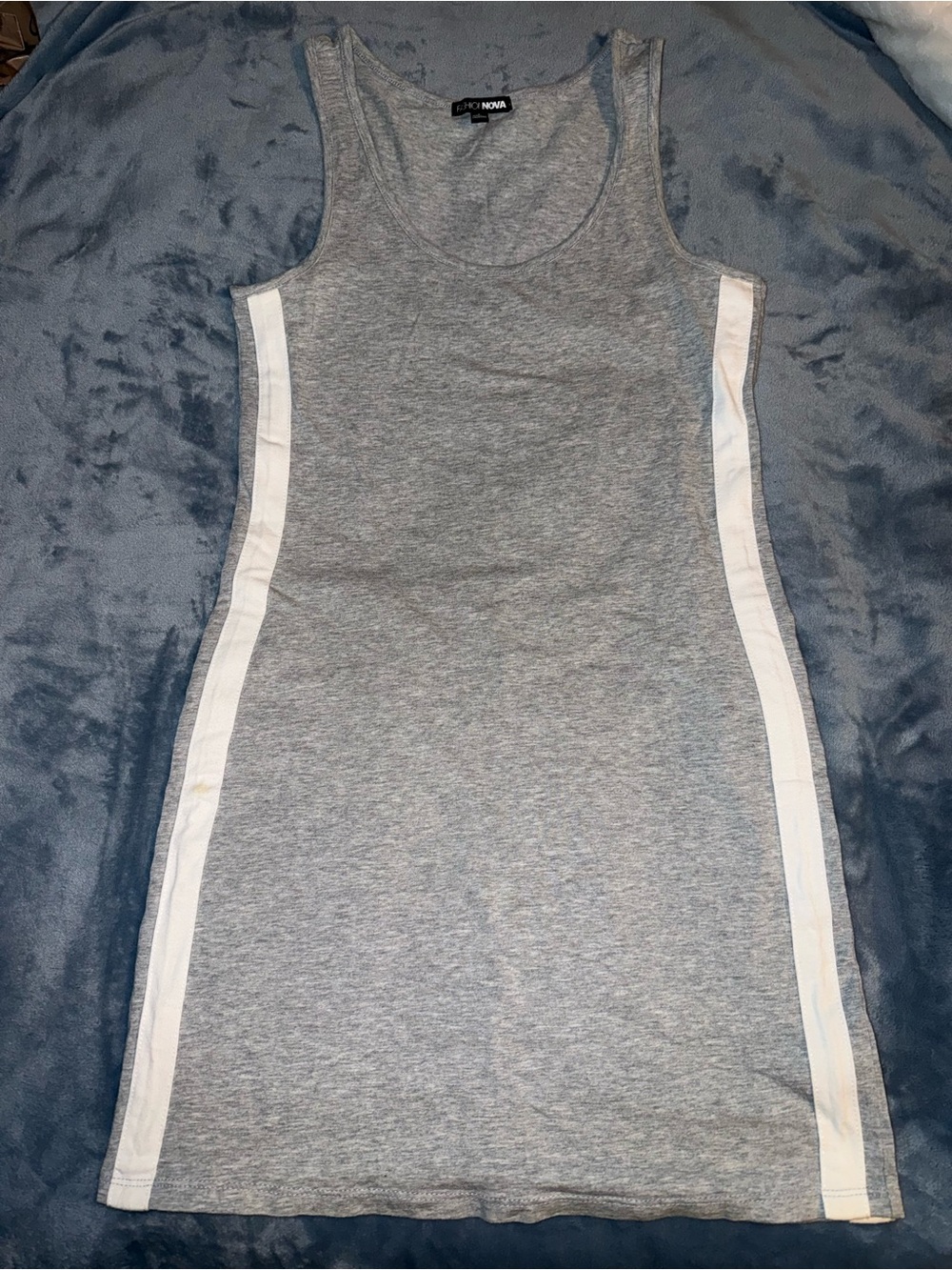 🩶FN~Gray Mini Tank Dress with White Side Stripes